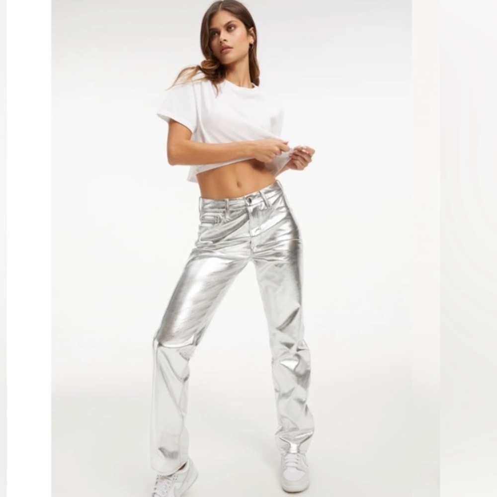 Good American Good Icon Metallic Faux Leather Pants Size 8/29, Partial Tags